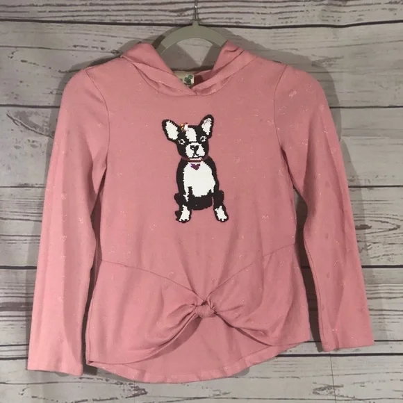 Kid’s Pullover With Sequined French Bulldog & Faux Front Tie - Picture 3 of 13
